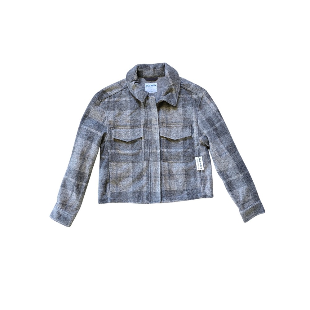 NWT Old Navy Gray Tartan Plaid‎ Relaxed Shirt Jacket Flannel Shacket Size Small